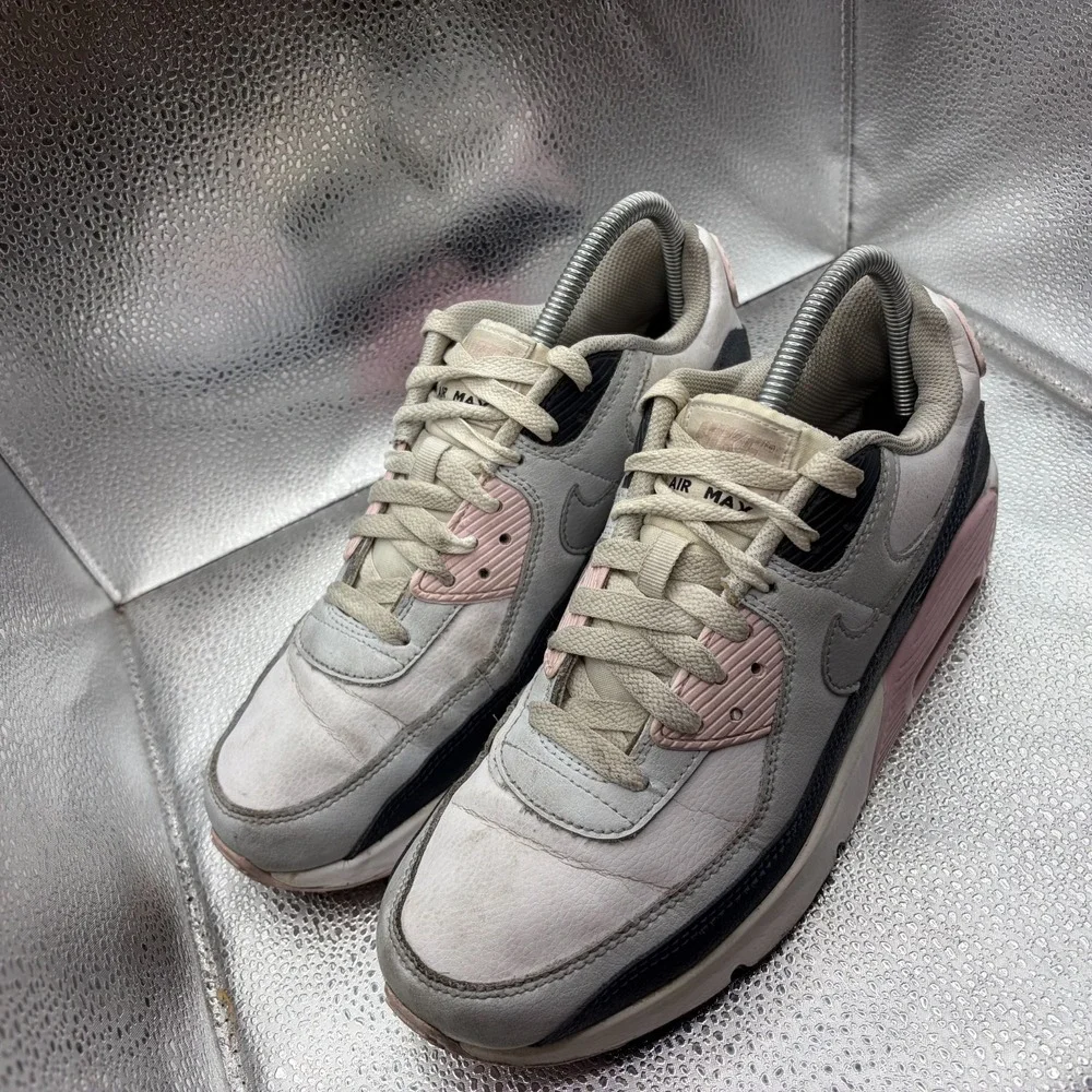 Size 7Y Nike Air Max 90 White Pink Kids Athletic Sneaker Shoes‎ HF6358-104